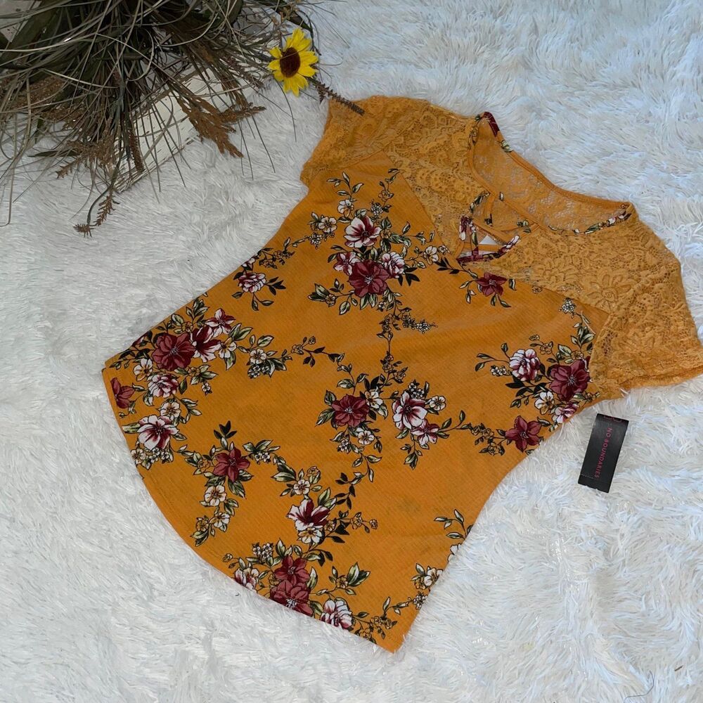 Nobo gold jade top large 11/13 lace floral jade gold scoop neck shirt new - Picture 6 of 11